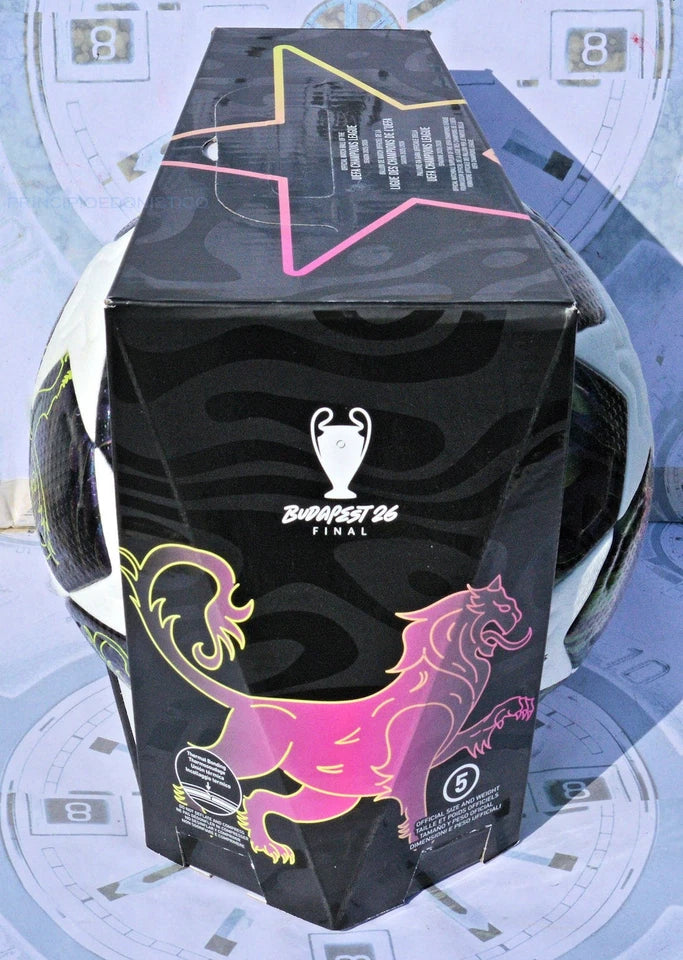 Pallone Adidas Budapest 26 Final – dettaglio logo FIFA Quality Pro e pannelli viola